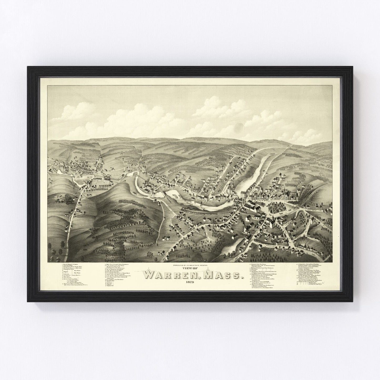 Vintage map of Warren, Massachusetts, 1879
