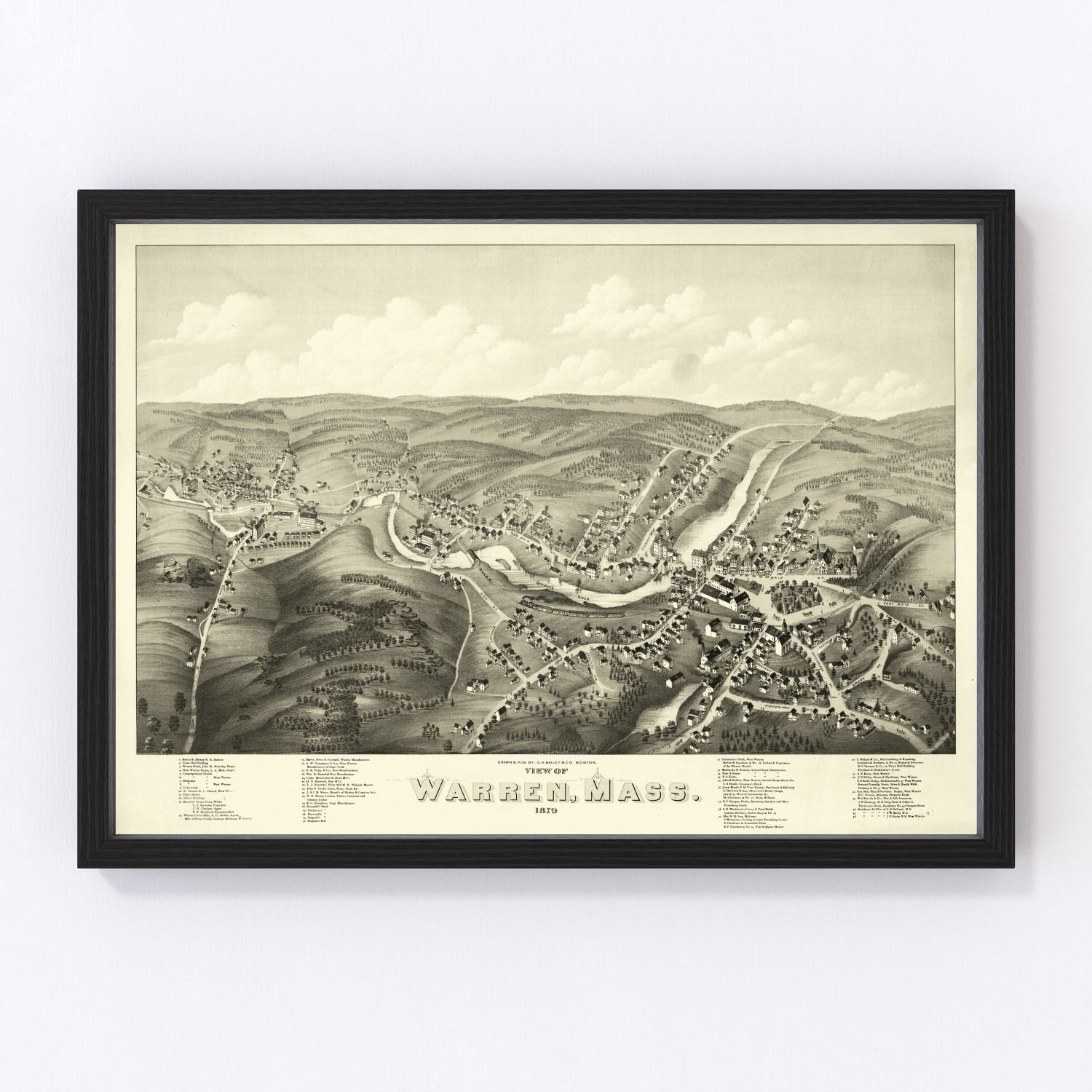 Vintage map of Warren, Massachusetts, 1879