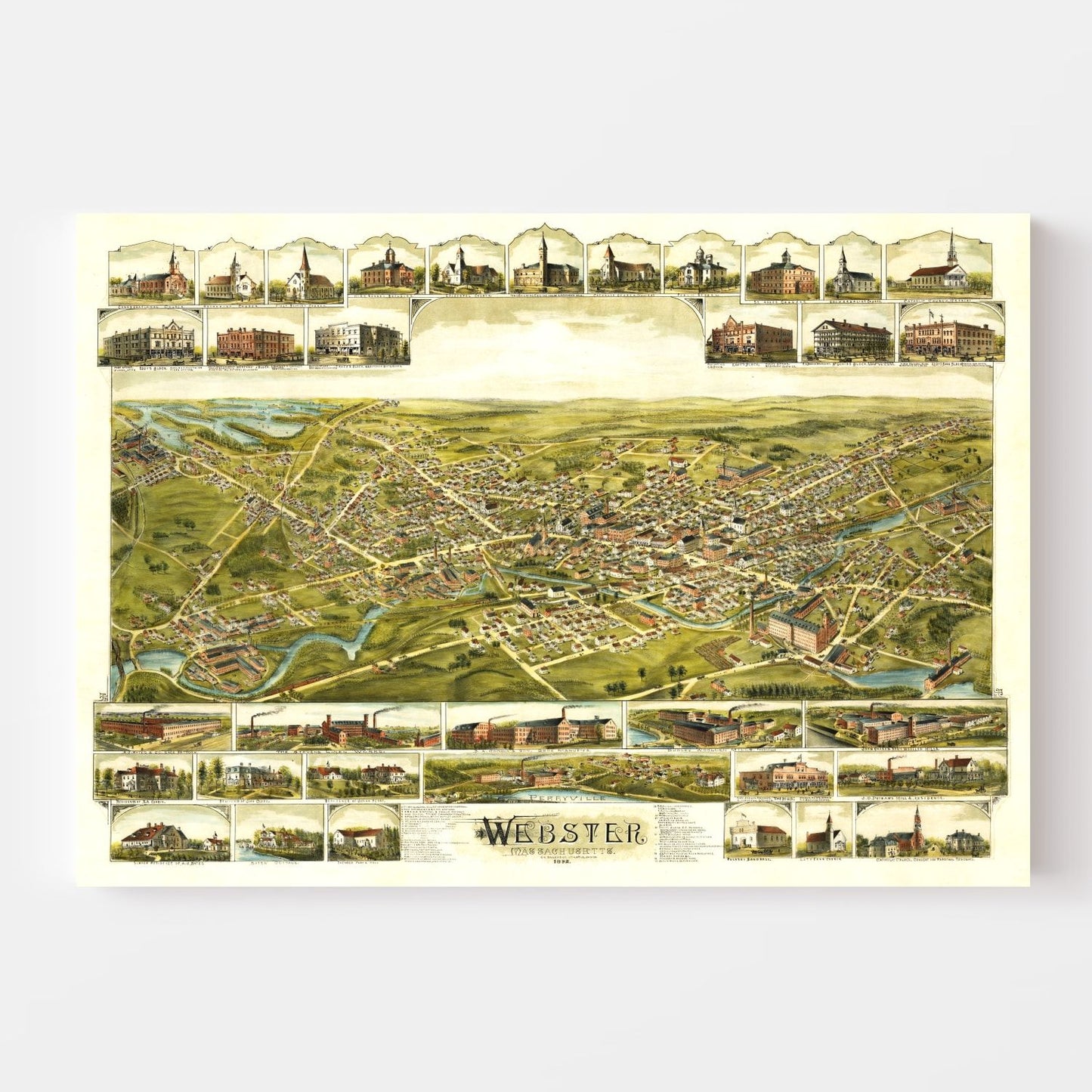 Vintage Map of Webster, Massachusetts 1892 Edition B