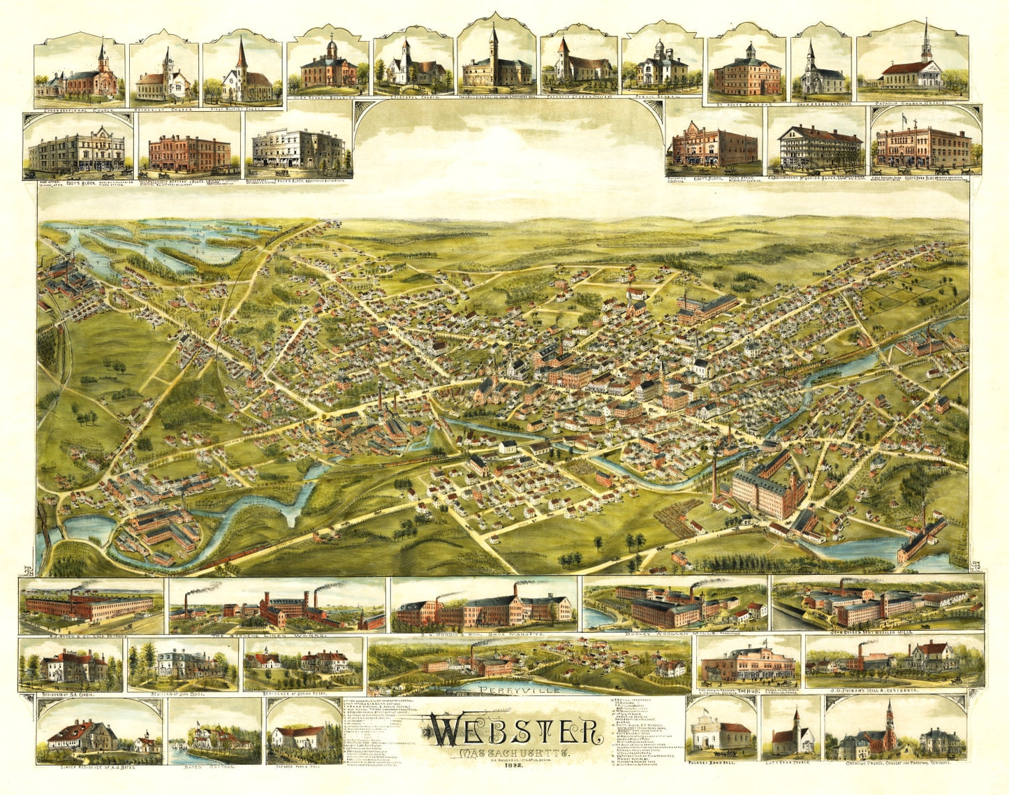 Vintage Map of Webster, Massachusetts 1892 Edition B