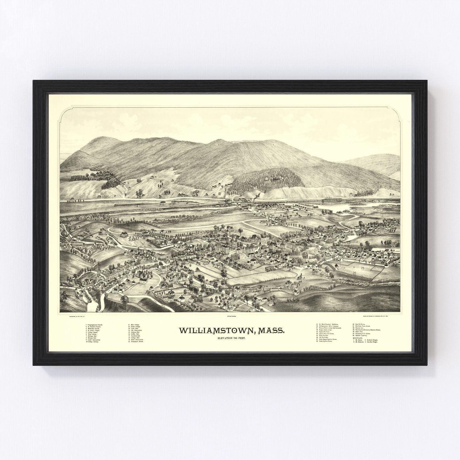 Vintage map of Williamstown, Massachusetts, 1898, Berkshire Hills restored