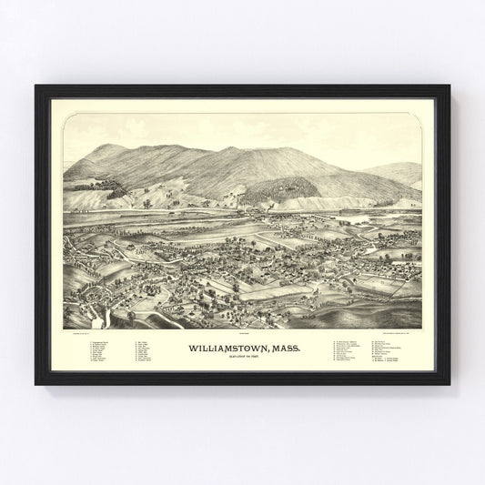 Vintage map of Williamstown, Massachusetts, 1898, Berkshire Hills restored