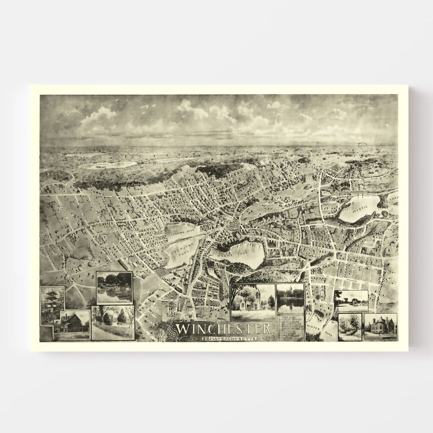Vintage Map of Winchester, Massachusetts, 1898
