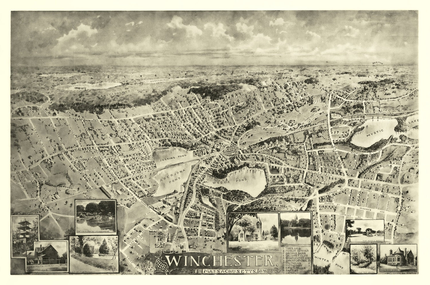 Vintage Map of Winchester, Massachusetts, 1898