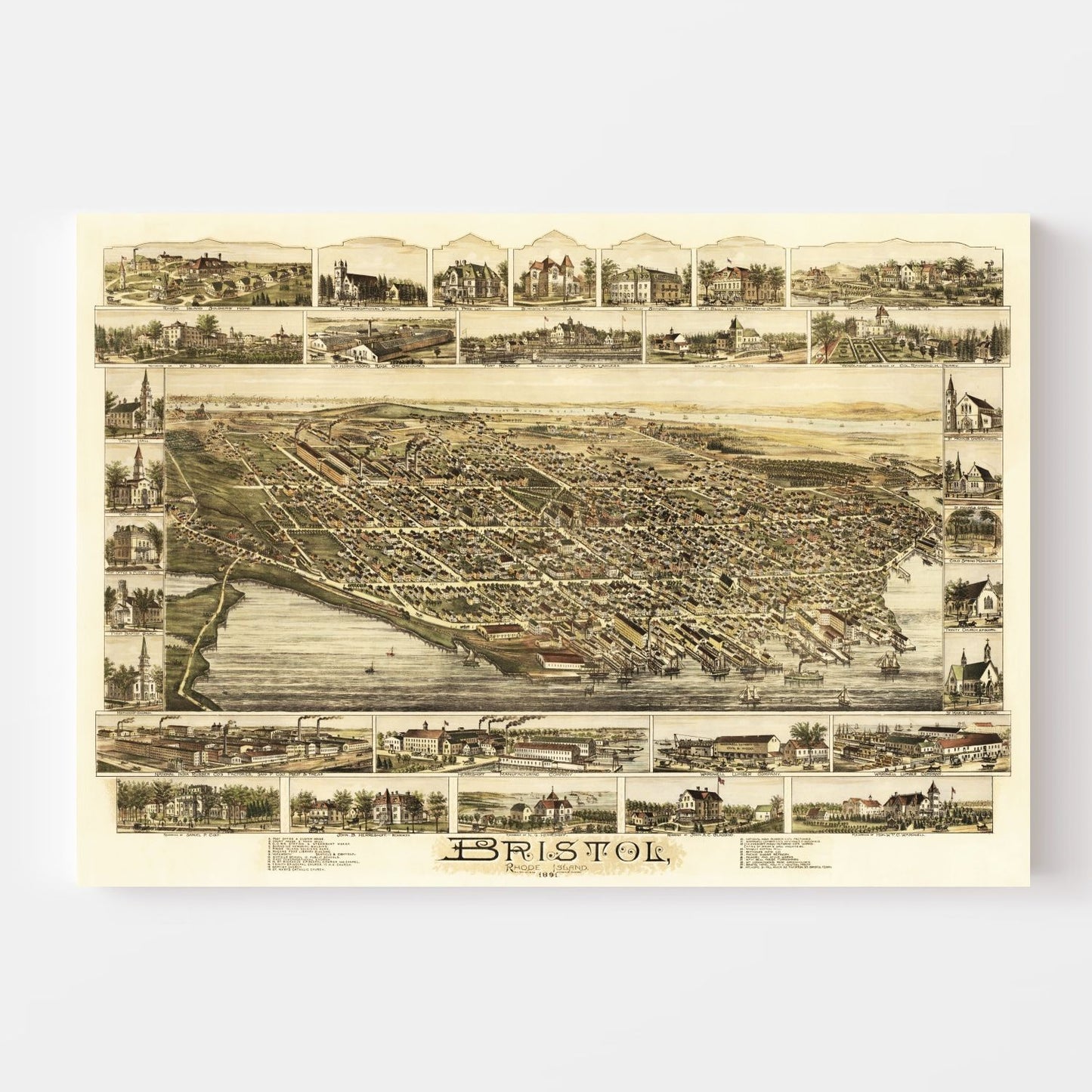 Vintage Map of Bristol, Rhode Island, 1891