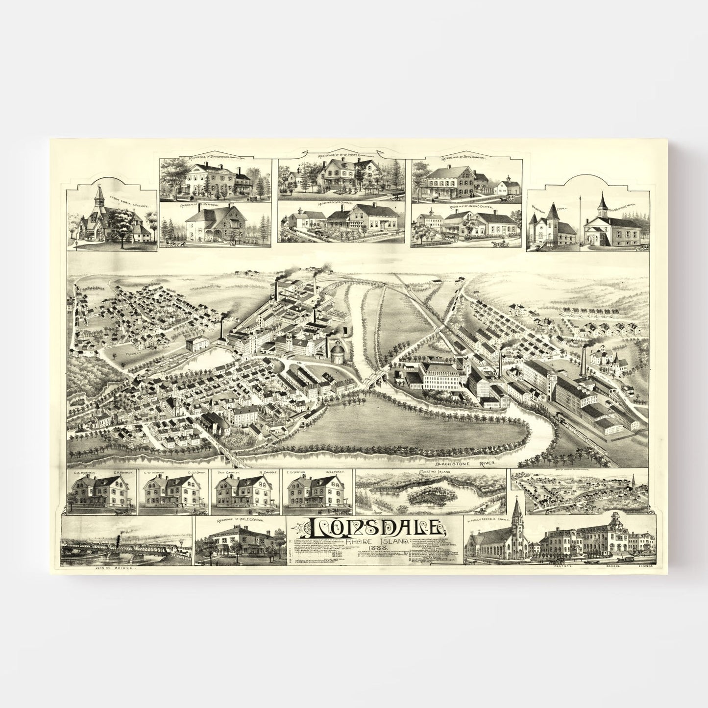 Vintage Map of Lonsdale, Rhode Island, 1888