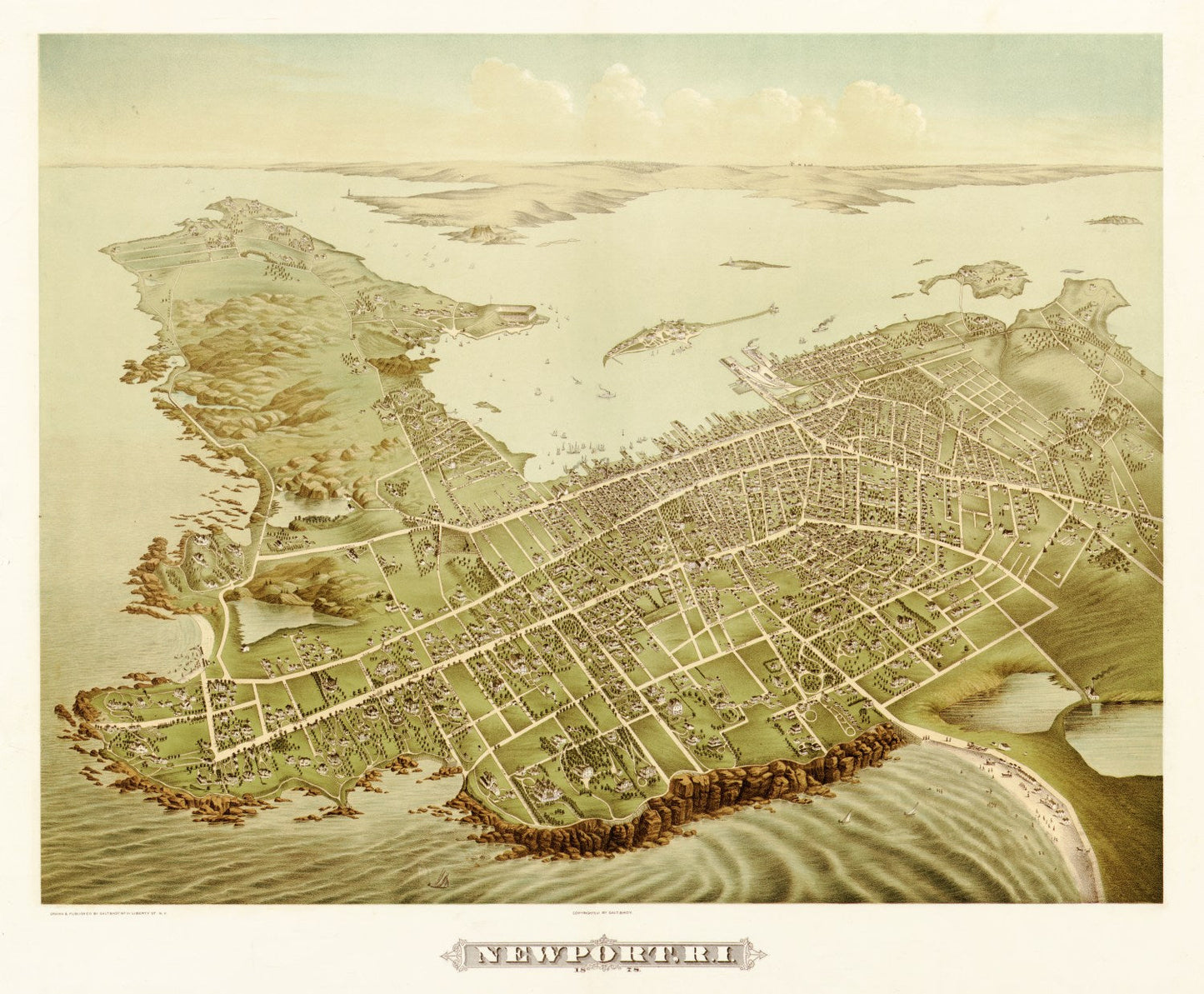 Vintage Map of Newport, Rhode Island, 1878