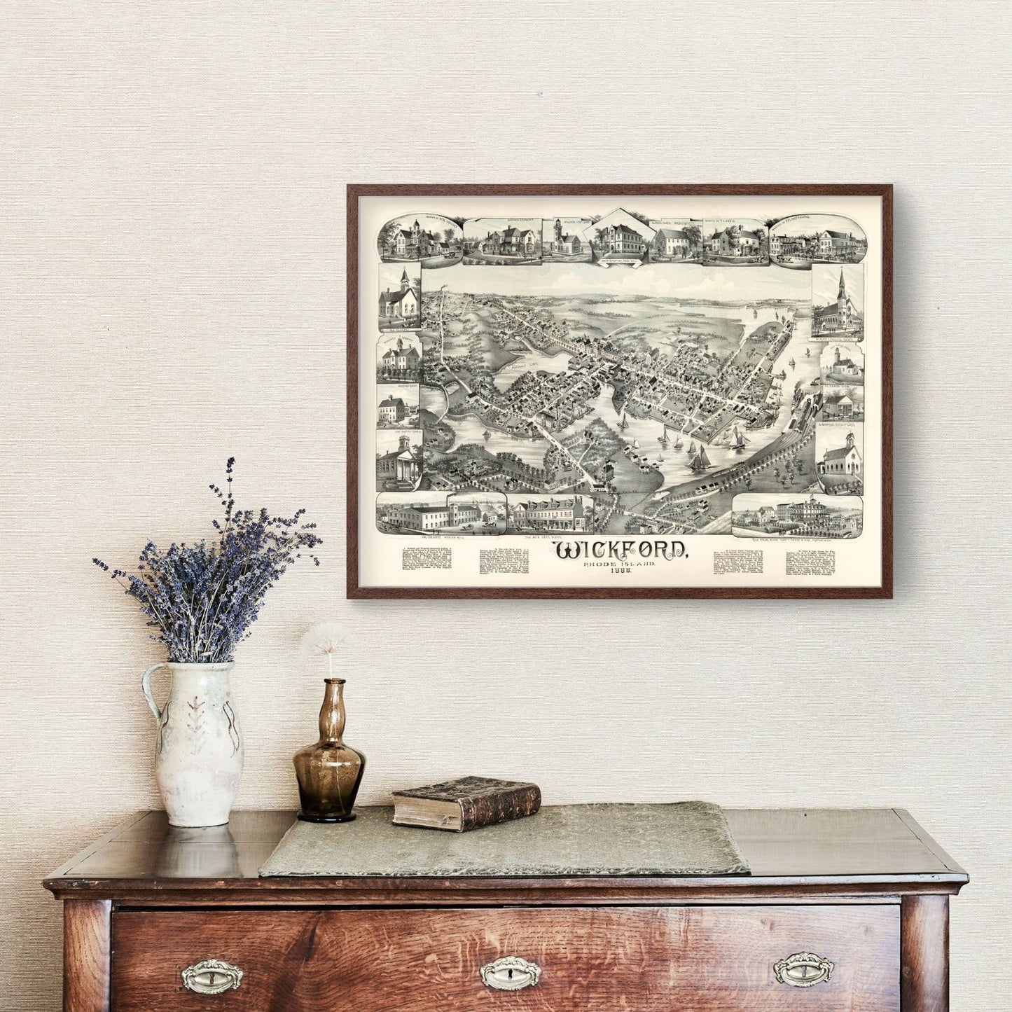 Vintage Map of Wickford, Rhode Island, 1888