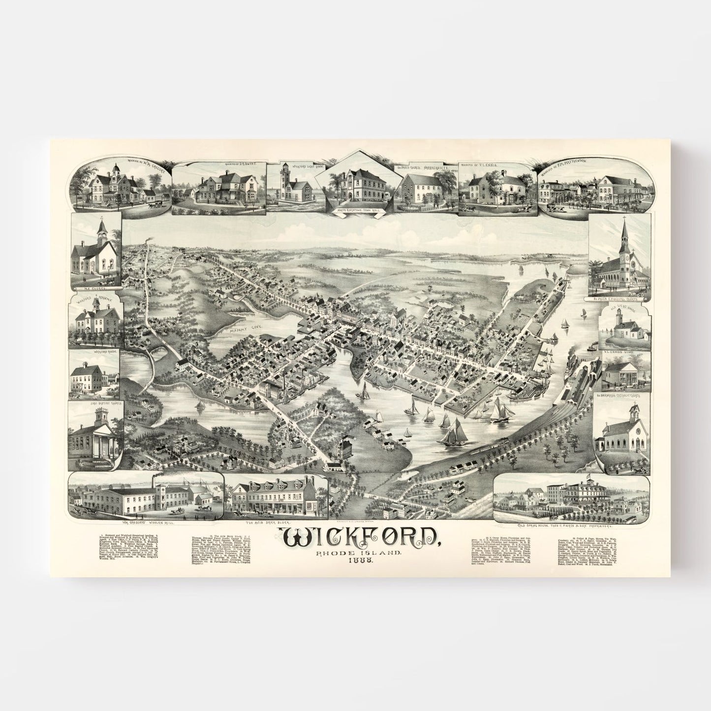 Vintage Map of Wickford, Rhode Island, 1888