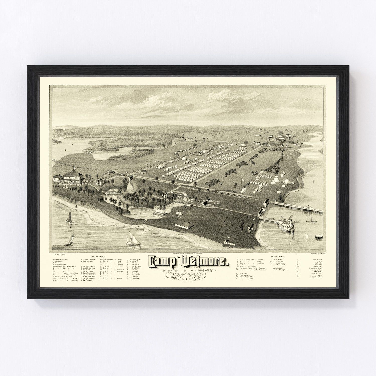 Vintage map of Camp Wetmore, Rhode Island, 1885, digitally restored antique cartographic print