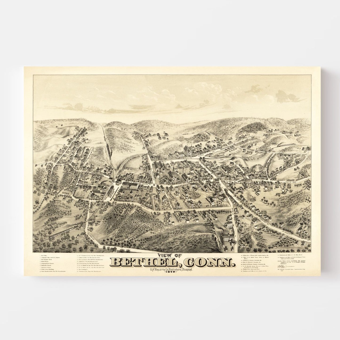 Vintage Map of Bethel, Connecticut, 1879