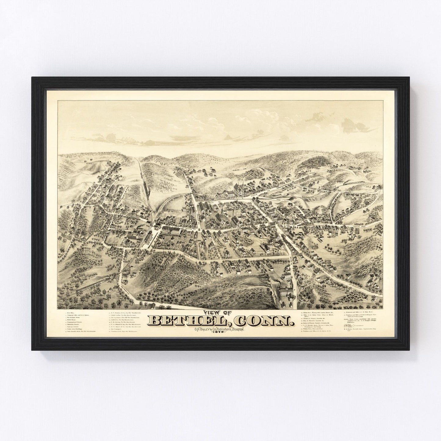 Vintage map of Bethel, Fairfield County, Connecticut, 1879, restored print