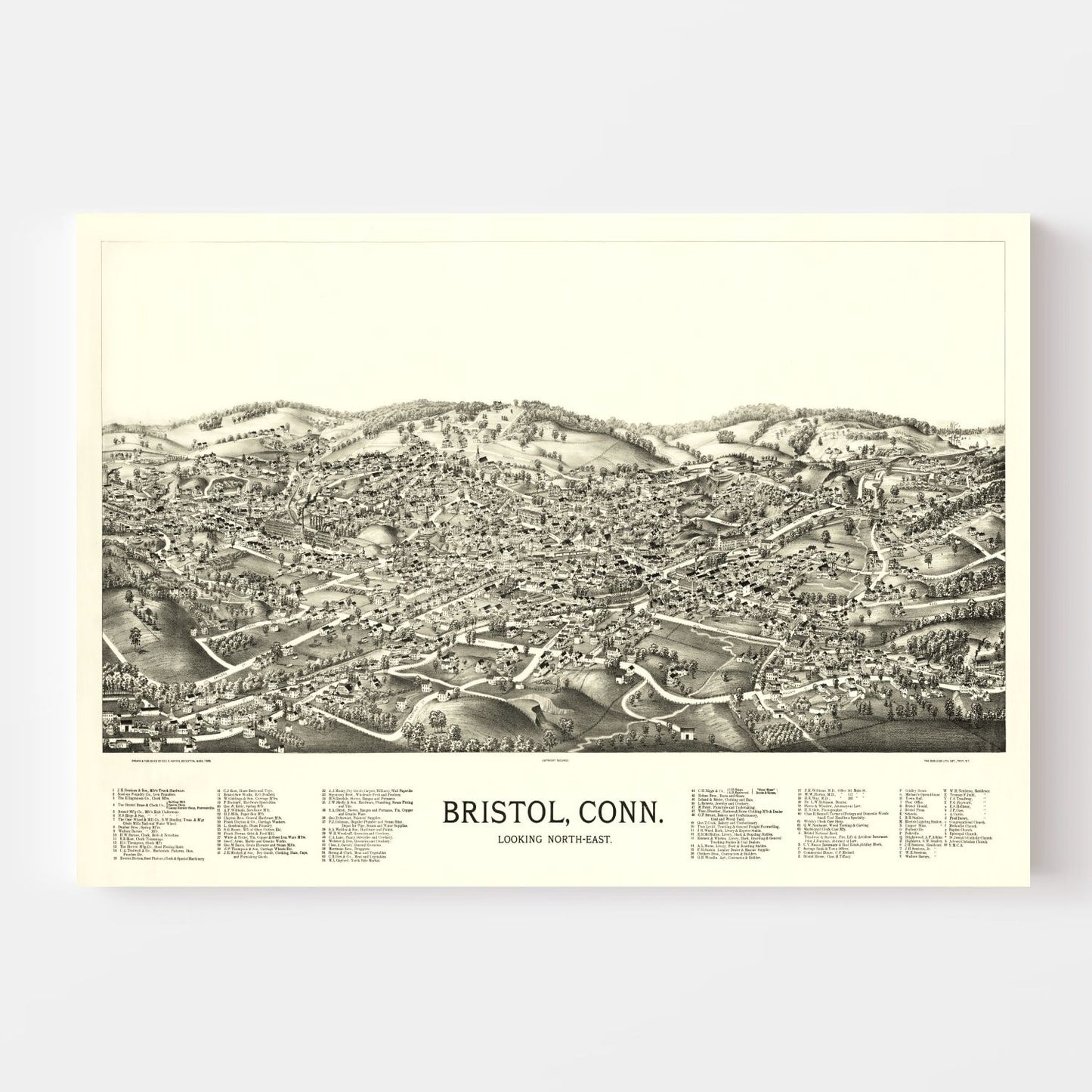 Vintage Map of Bristol, Connecticut, 1889