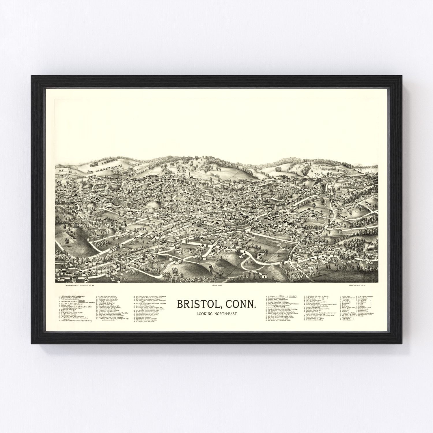 vintage map of Bristol Connecticut, 1889, restored print wall art