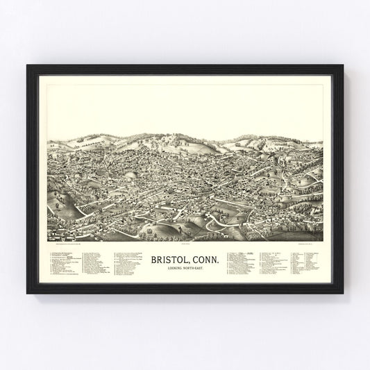 vintage map of Bristol Connecticut, 1889, restored print wall art