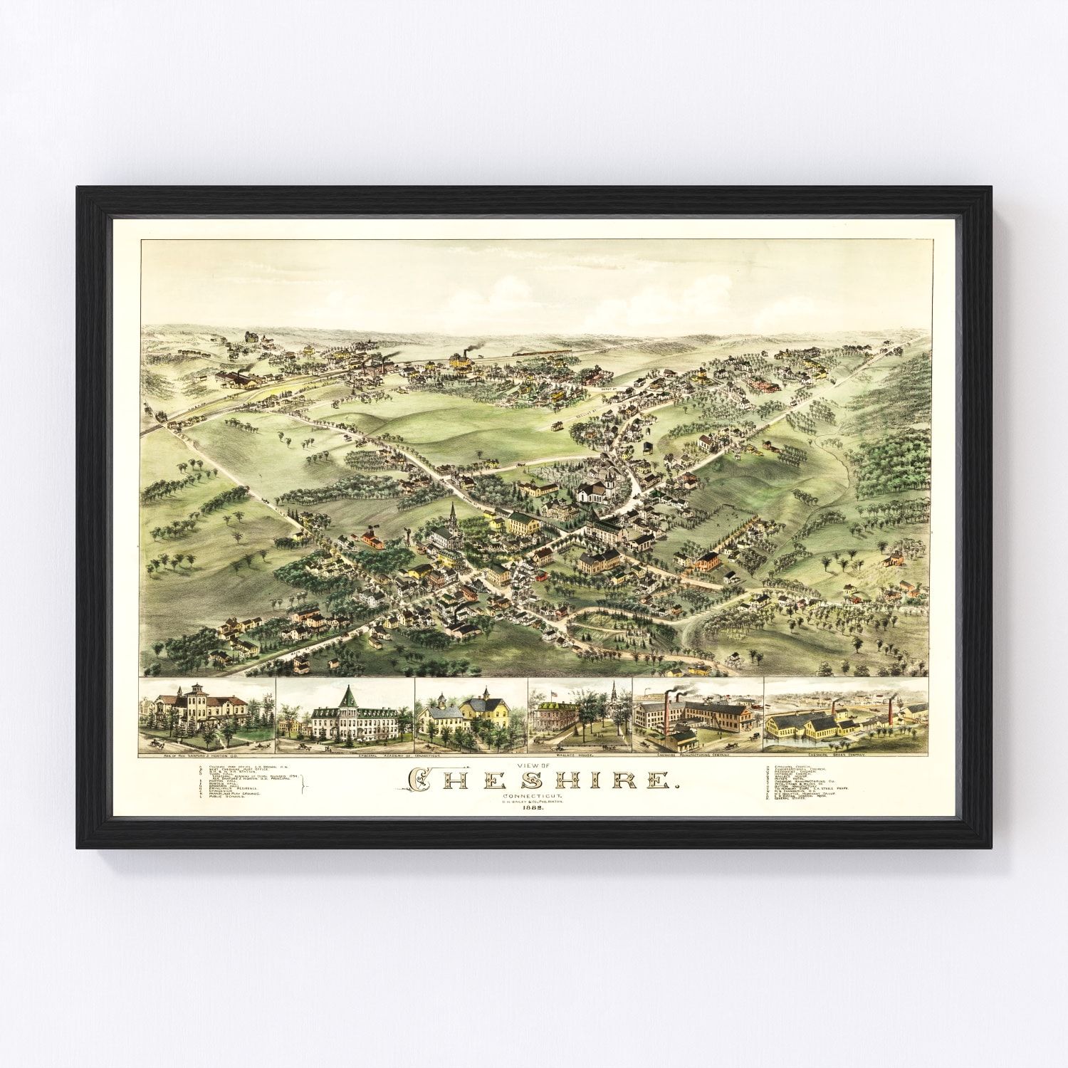 Vintage map of Cheshire, New Haven County, Connecticut, 1882, digitally restored print