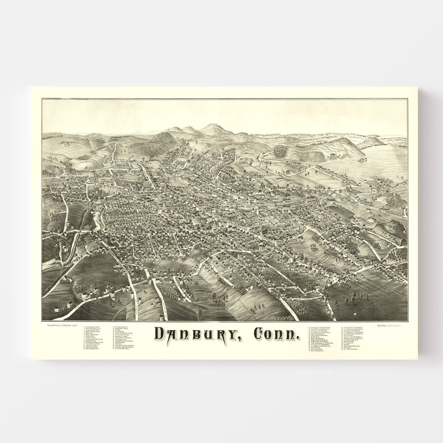Vintage Map of Danbury, Connecticut, 1884