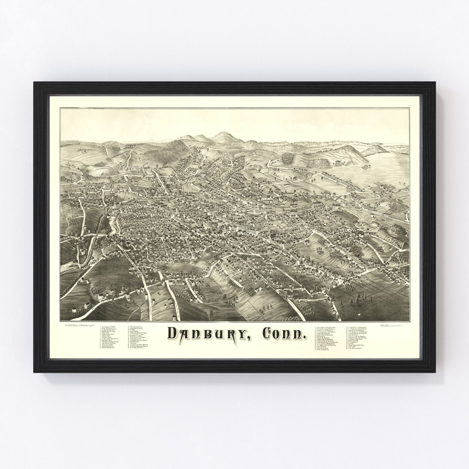 Vintage map of Danbury, Connecticut, 1884