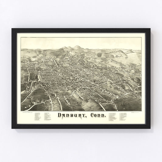 Vintage map of Danbury, Connecticut, 1884