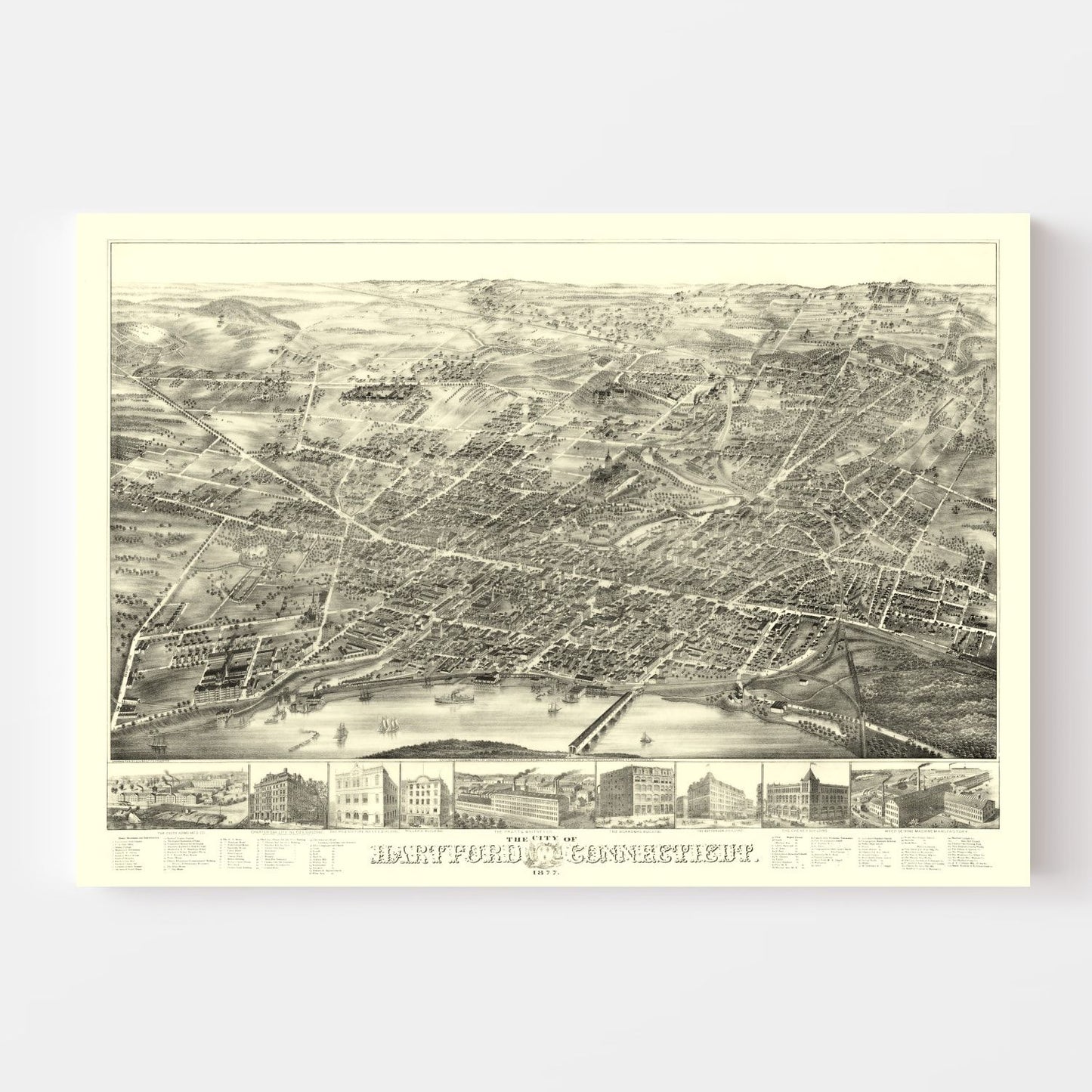 Vintage Map of Hartford, Connecticut, 1877