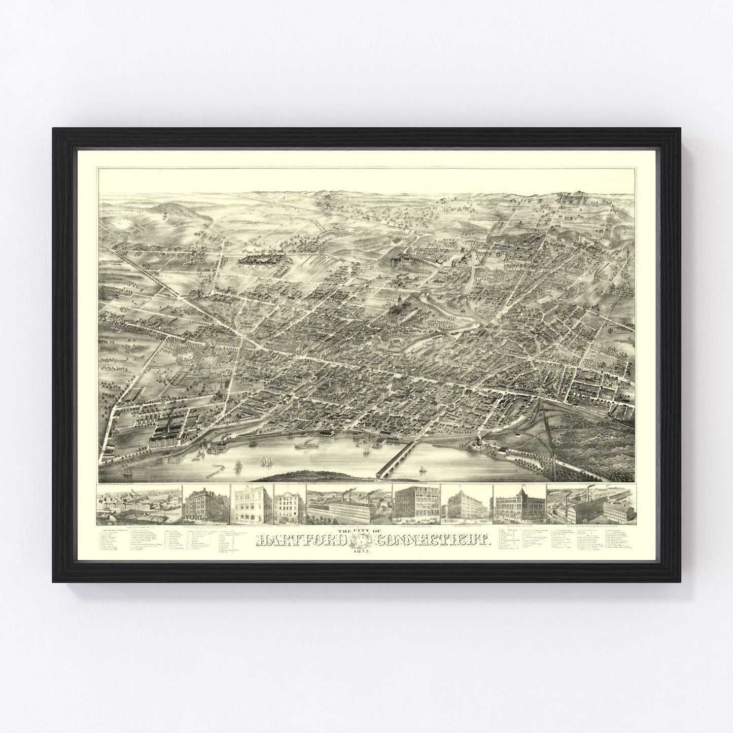 Vintage map of Hartford, Connecticut, 1877