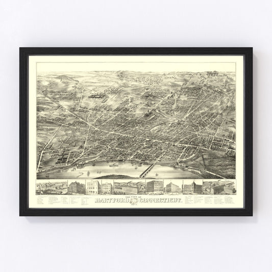 Vintage map of Hartford, Connecticut, 1877