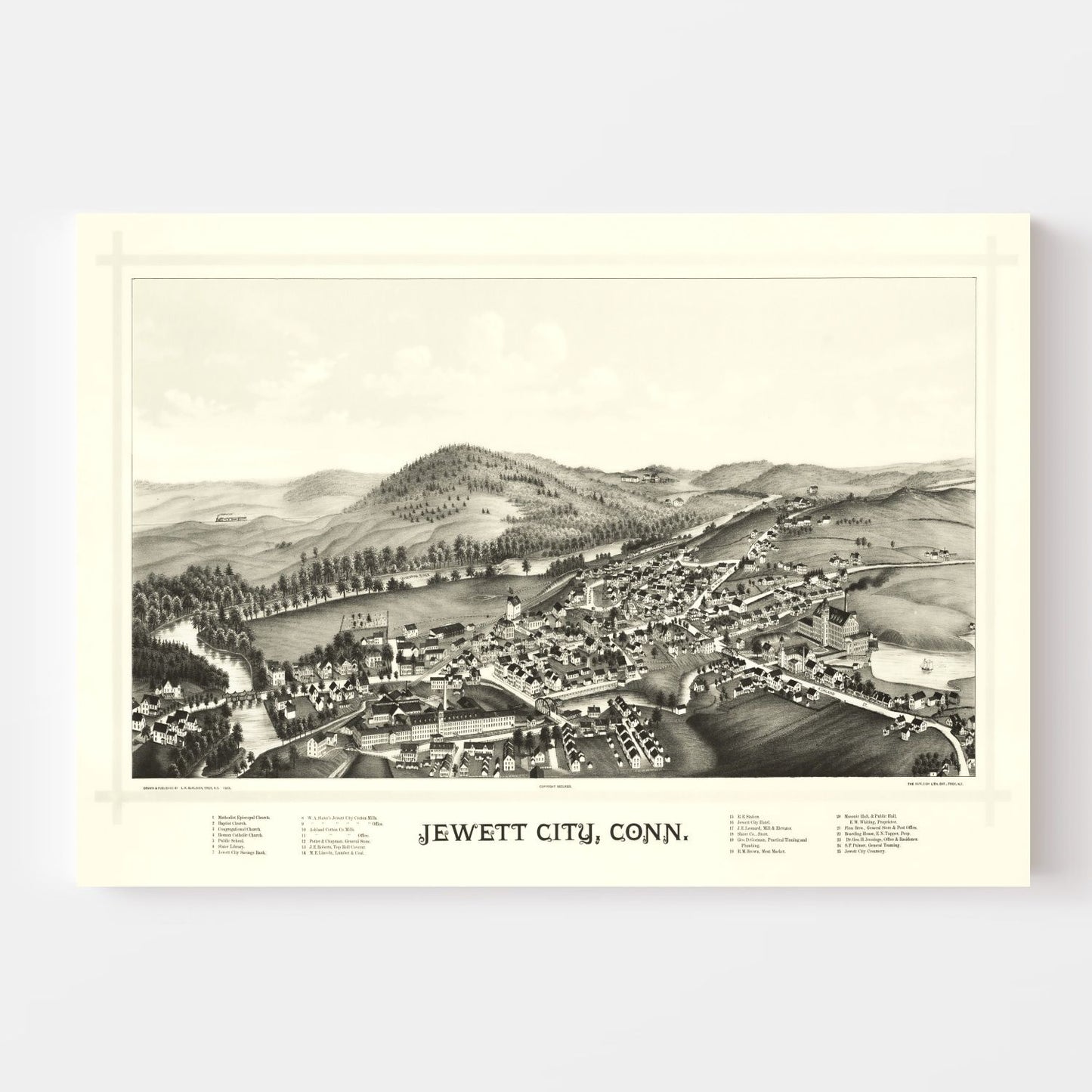 Vintage Map of Jewett City, Connecticut, 1889 (New London County)