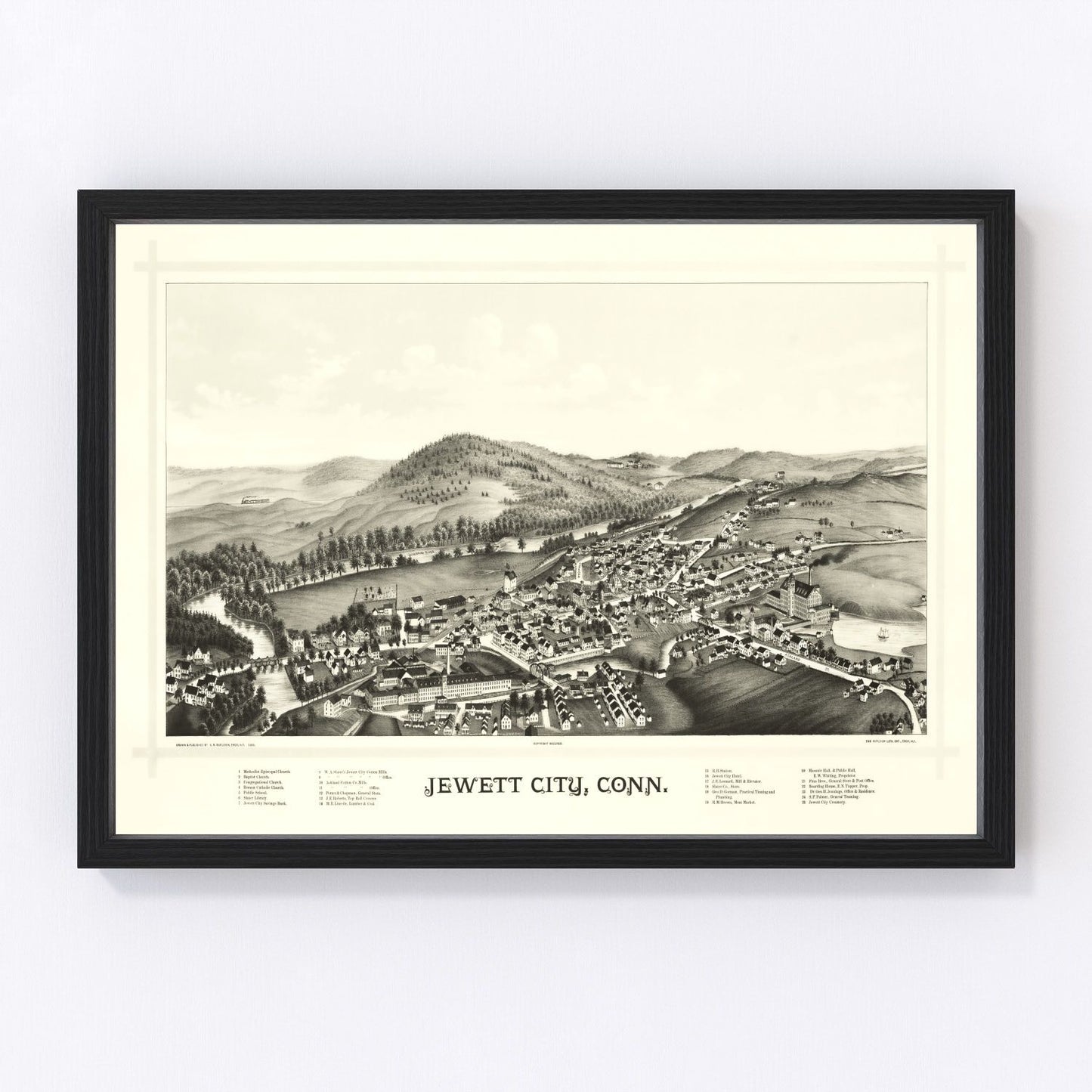 Vintage map of Jewett City, Connecticut, 1889