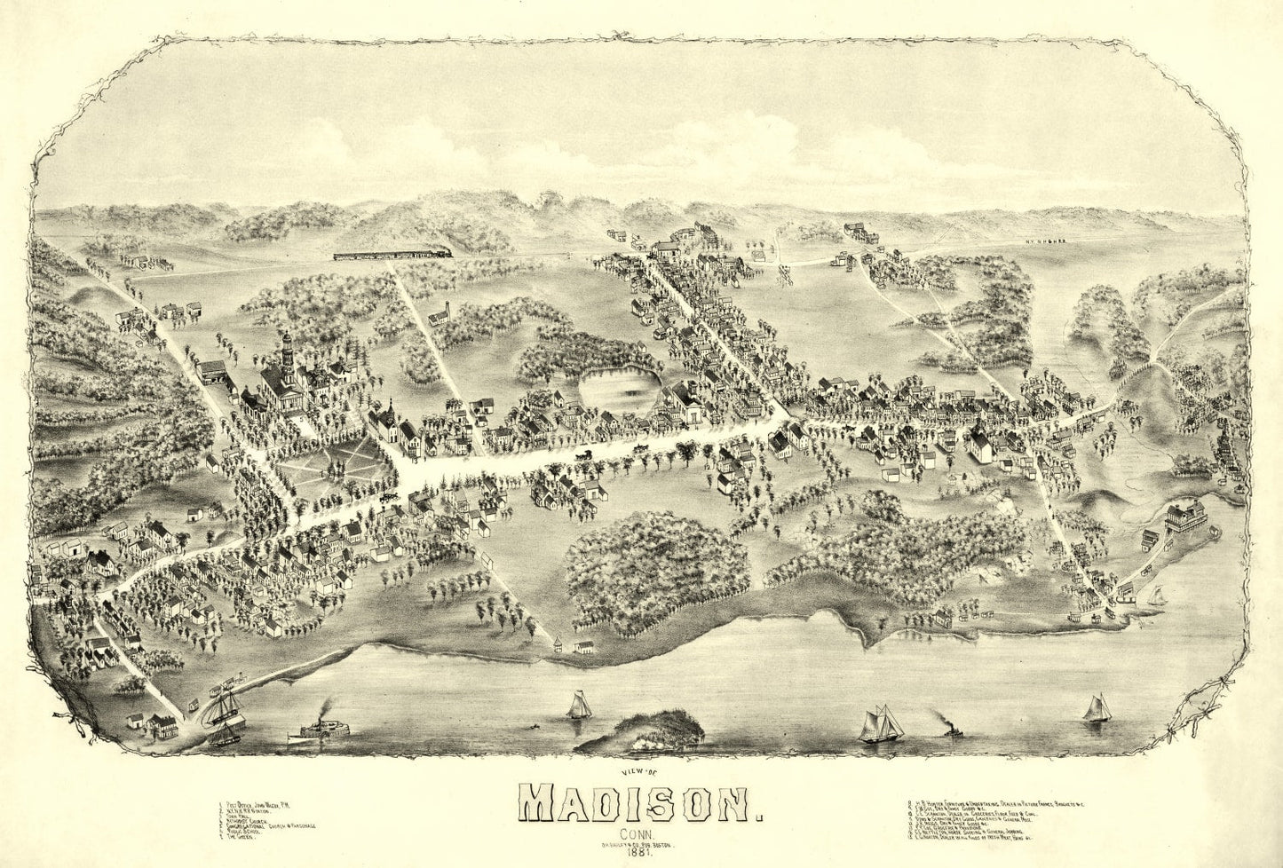 Vintage Map of Madison, Connecticut, 1881