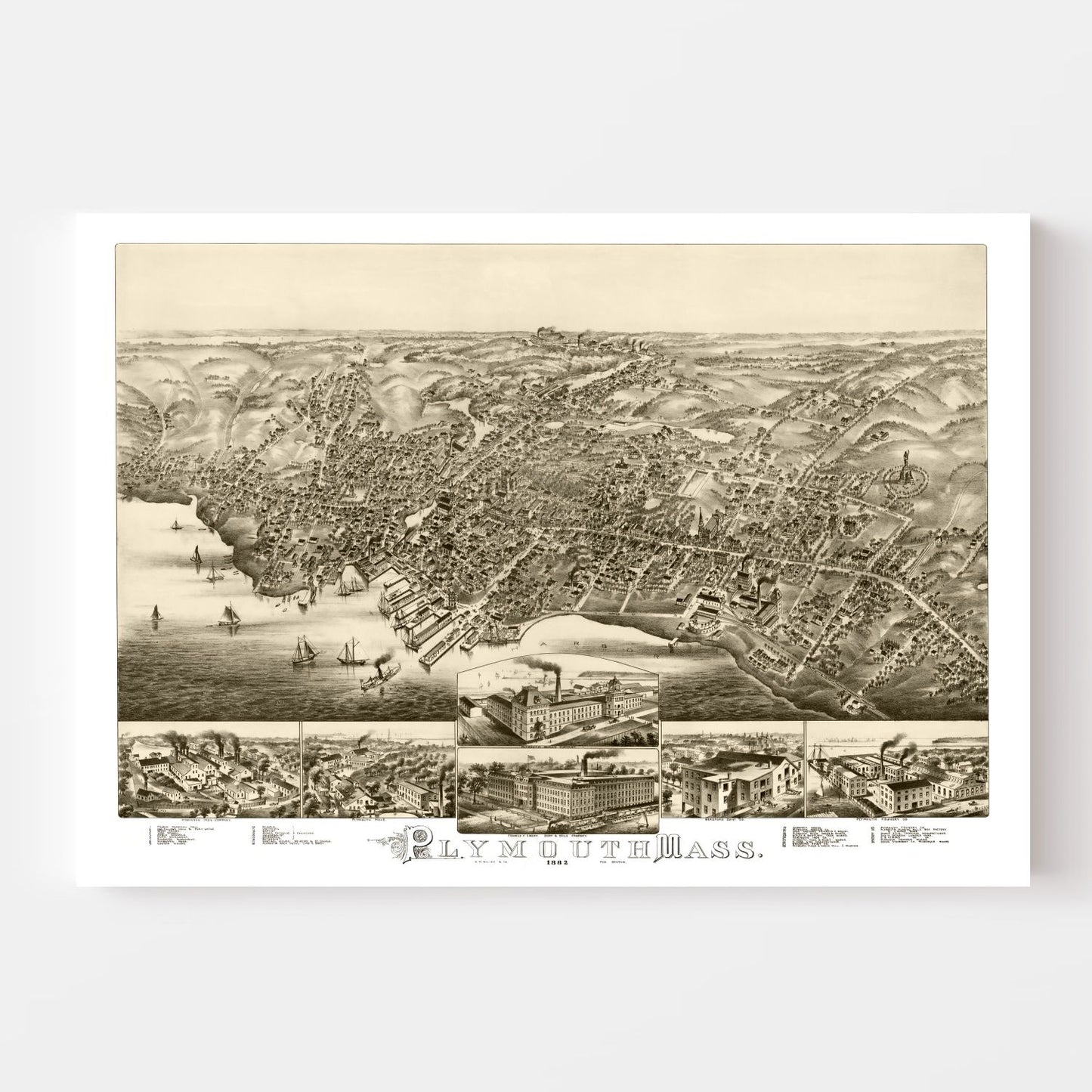 Vintage Map of Plymouth, Massachusetts, 1882