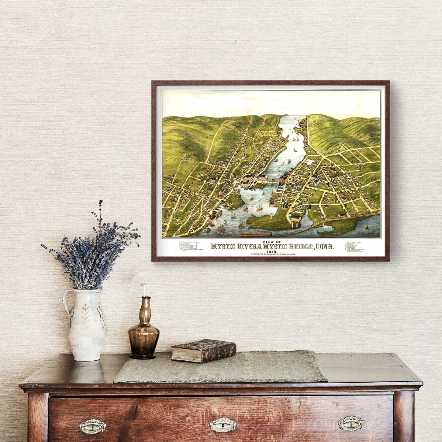 Vintage Map of Mystic River, Connecticut, 1879