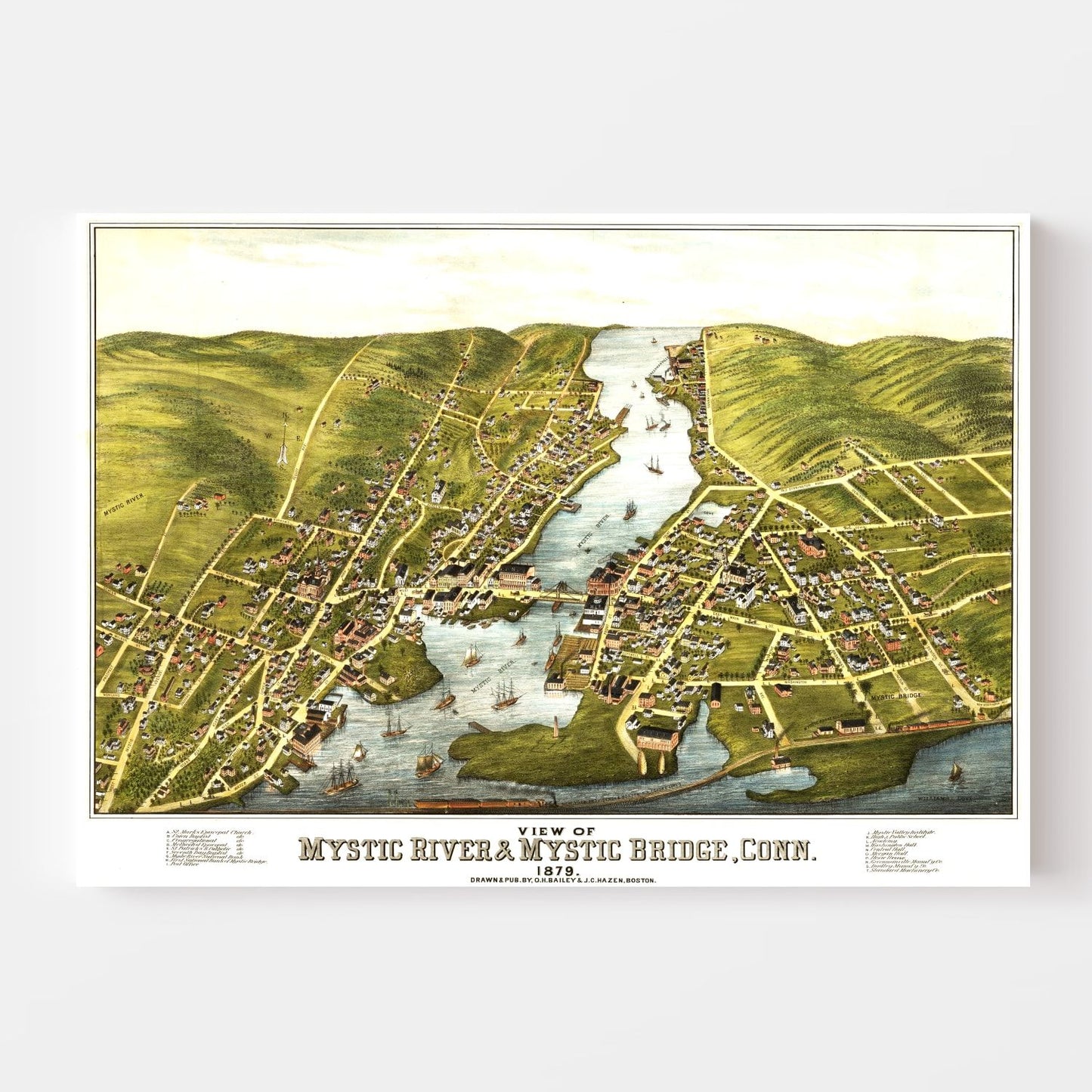 Vintage Map of Mystic River, Connecticut, 1879