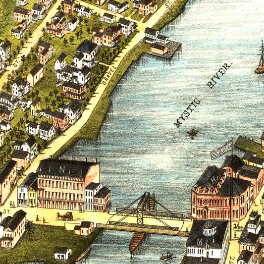 Vintage Map of Mystic River, Connecticut, 1879