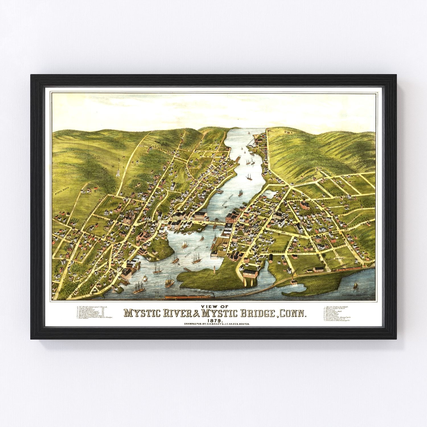 Vintage map of Mystic River, New London County, Connecticut, 1879