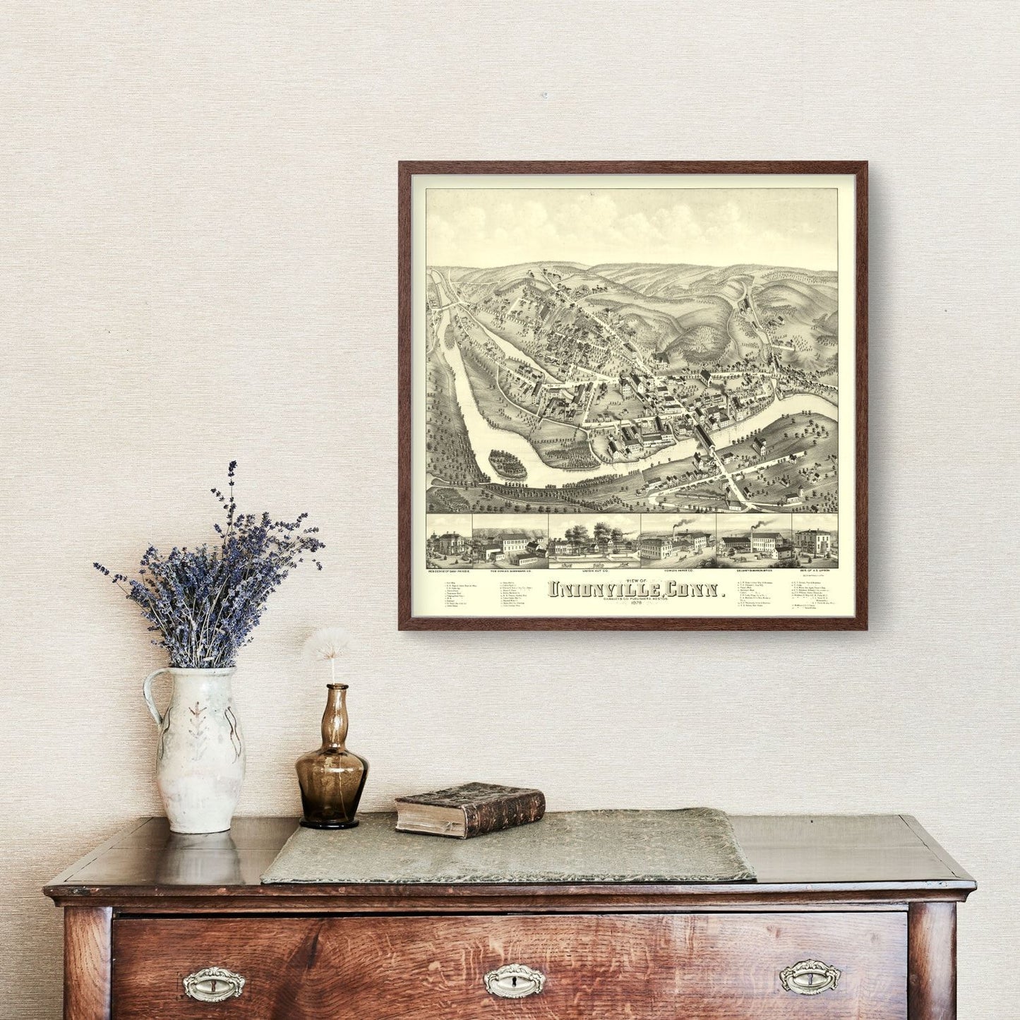 Vintage Map of Unionville, Connecticut, 1878