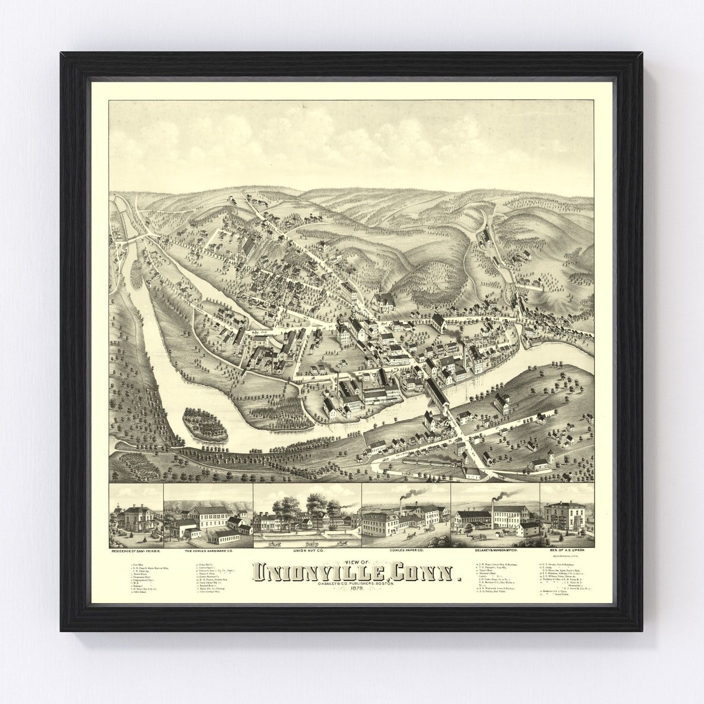 vintage map of Unionville, Connecticut, 1878