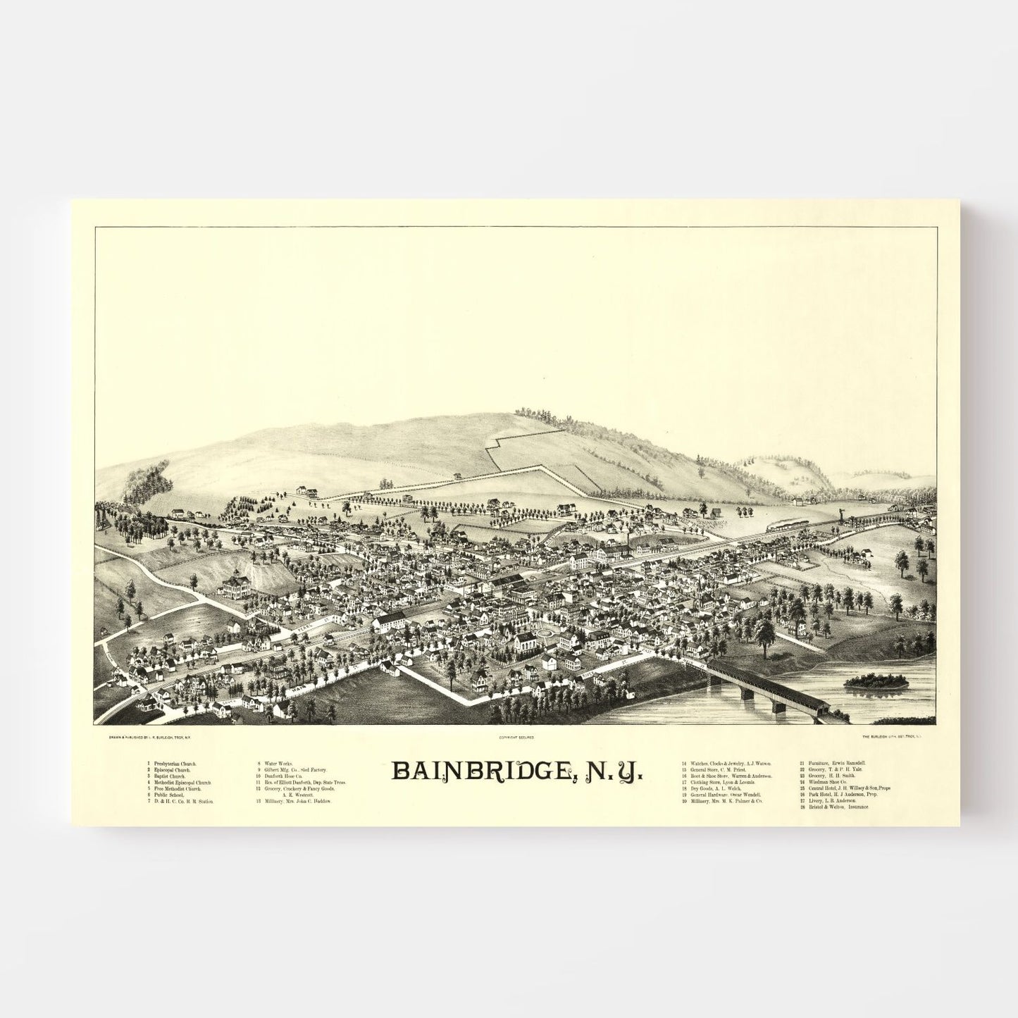 Vintage Map of Bainbridge, New York, 1889