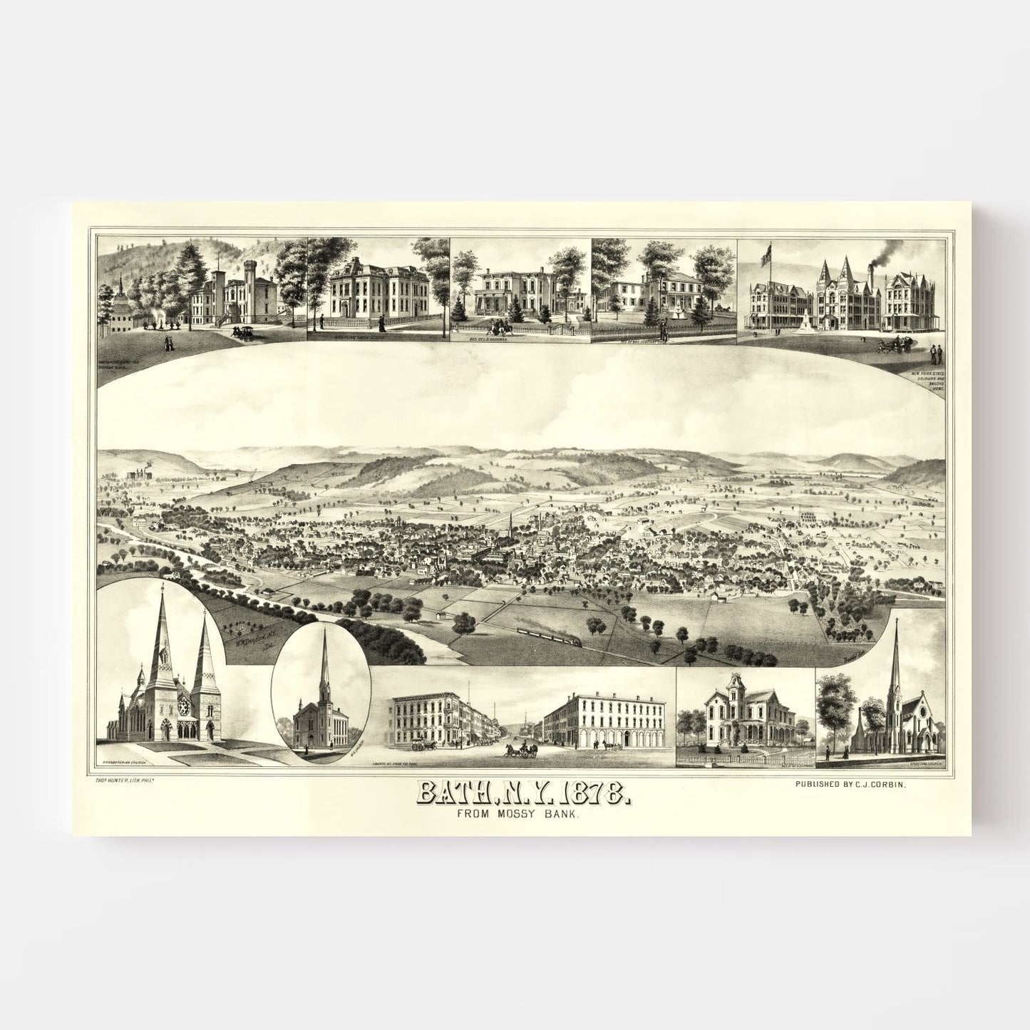 Vintage Map of Bath, New York, 1878