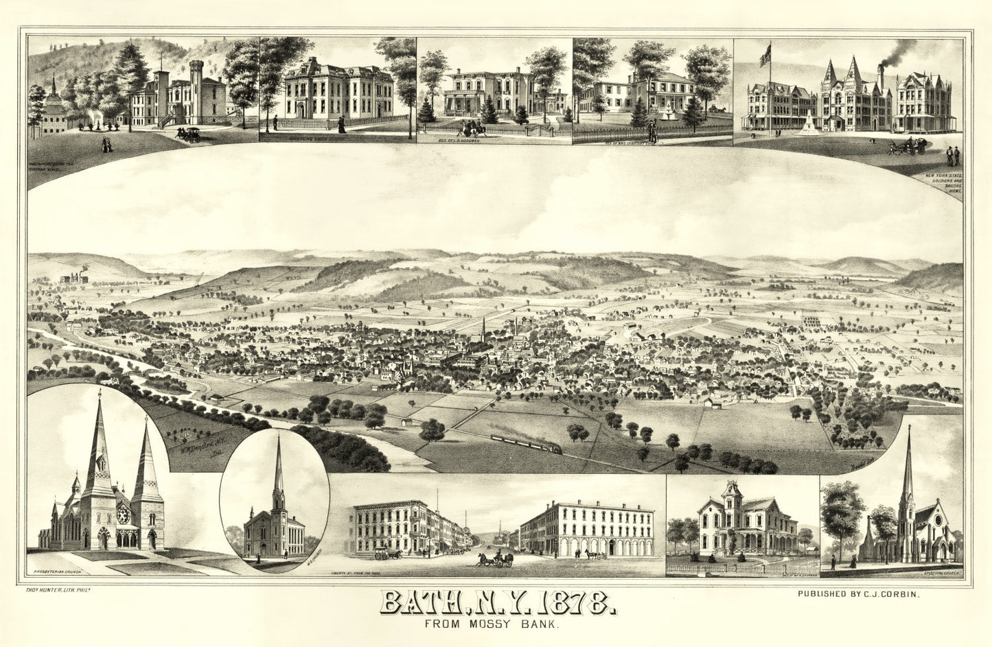 Vintage Map of Bath, New York, 1878