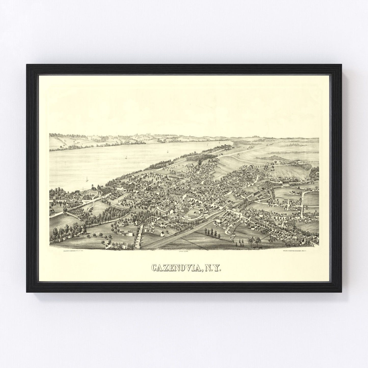 Vintage map of Cazenovia, New York, 1890, restored vintage wall art print
