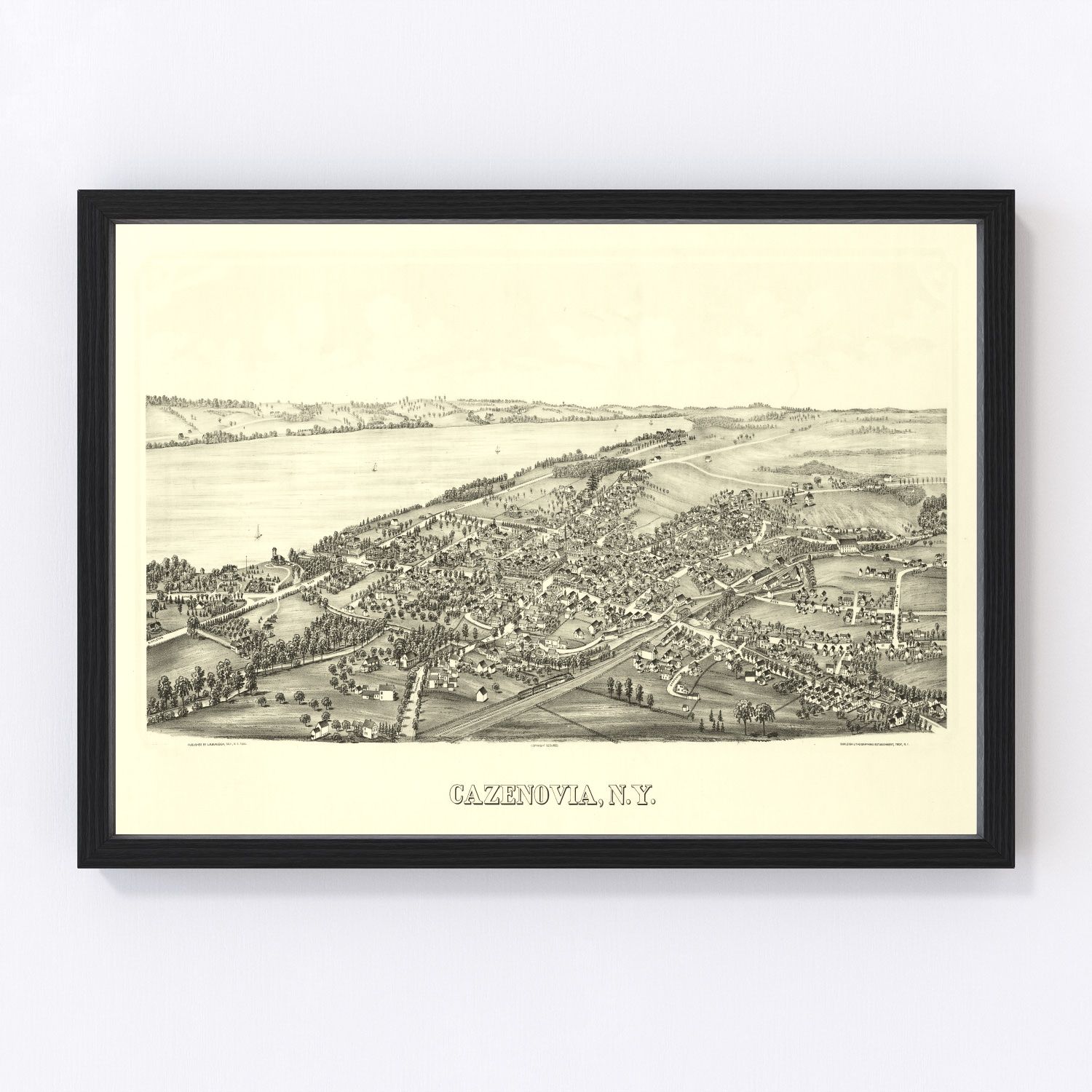 Vintage map of Cazenovia, New York, 1890, restored vintage wall art print