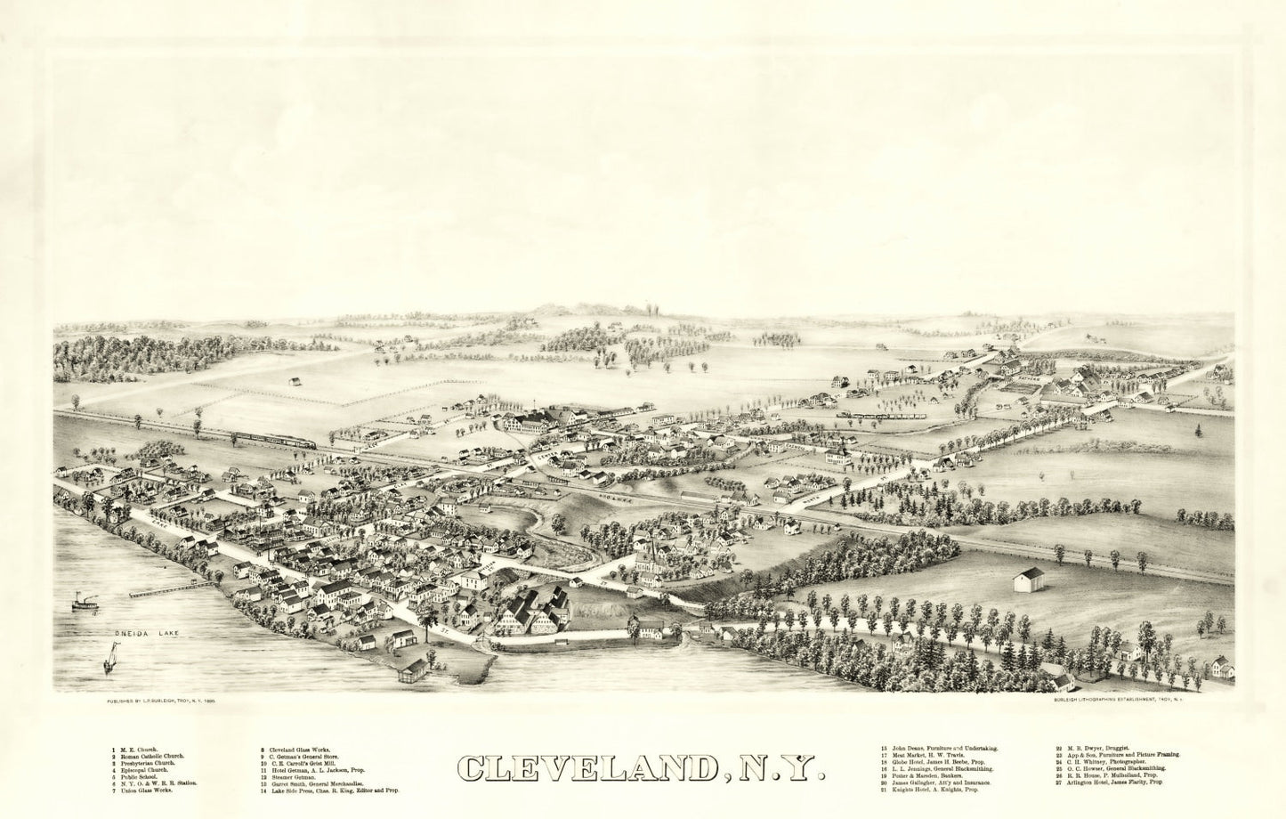 Vintage Map of Cleveland, New York, 1890
