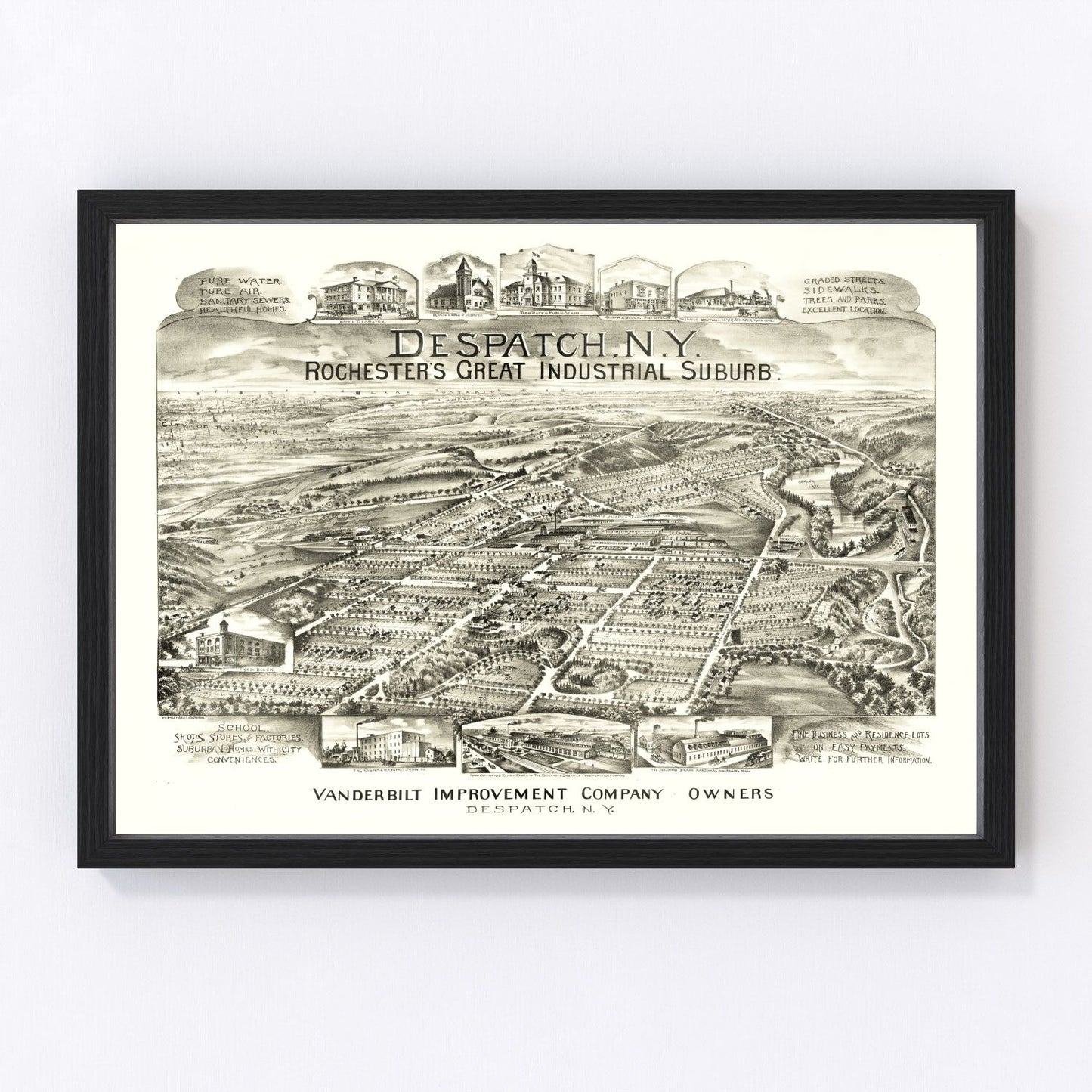 Vintage restored map of Despatch, New York, 1890, Monroe County village cartography