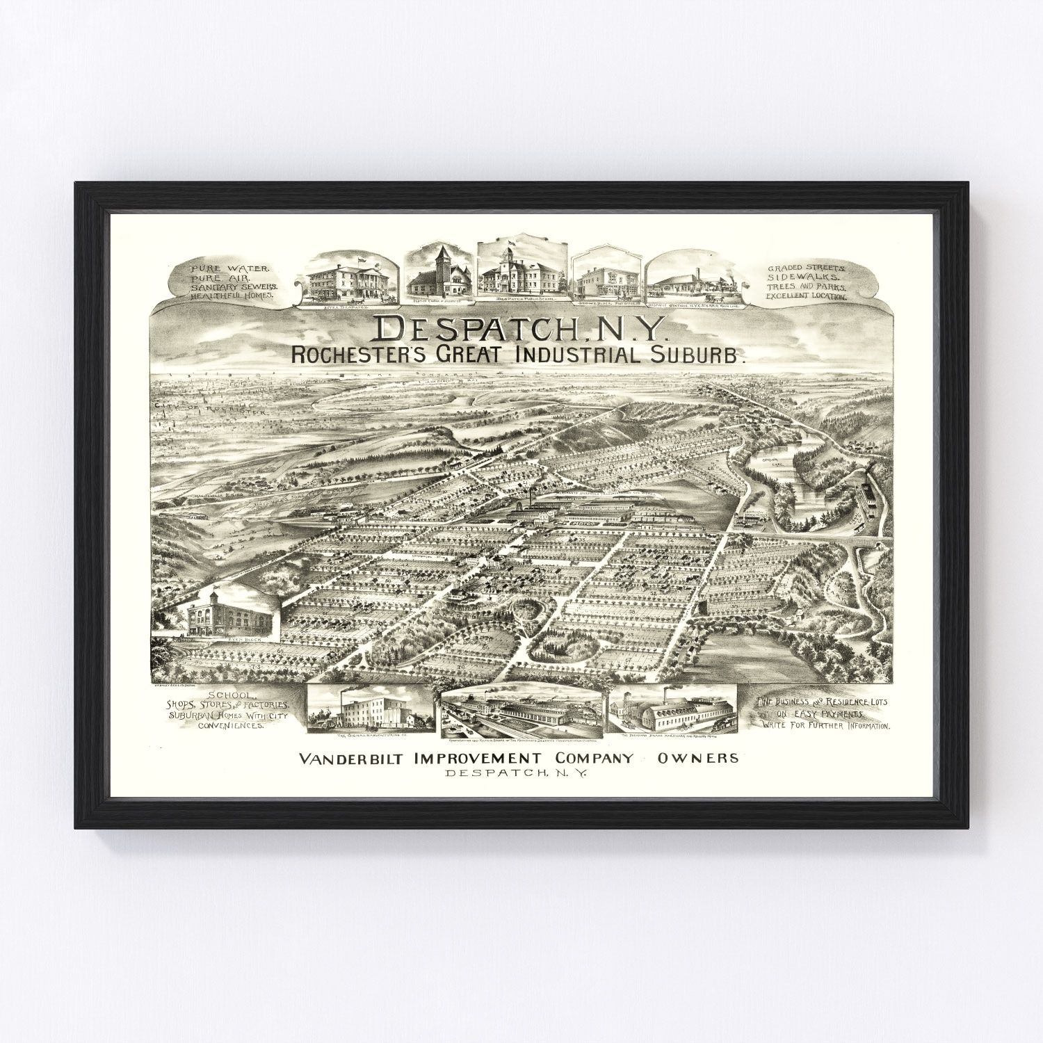 Vintage restored map of Despatch, New York, 1890, Monroe County village cartography