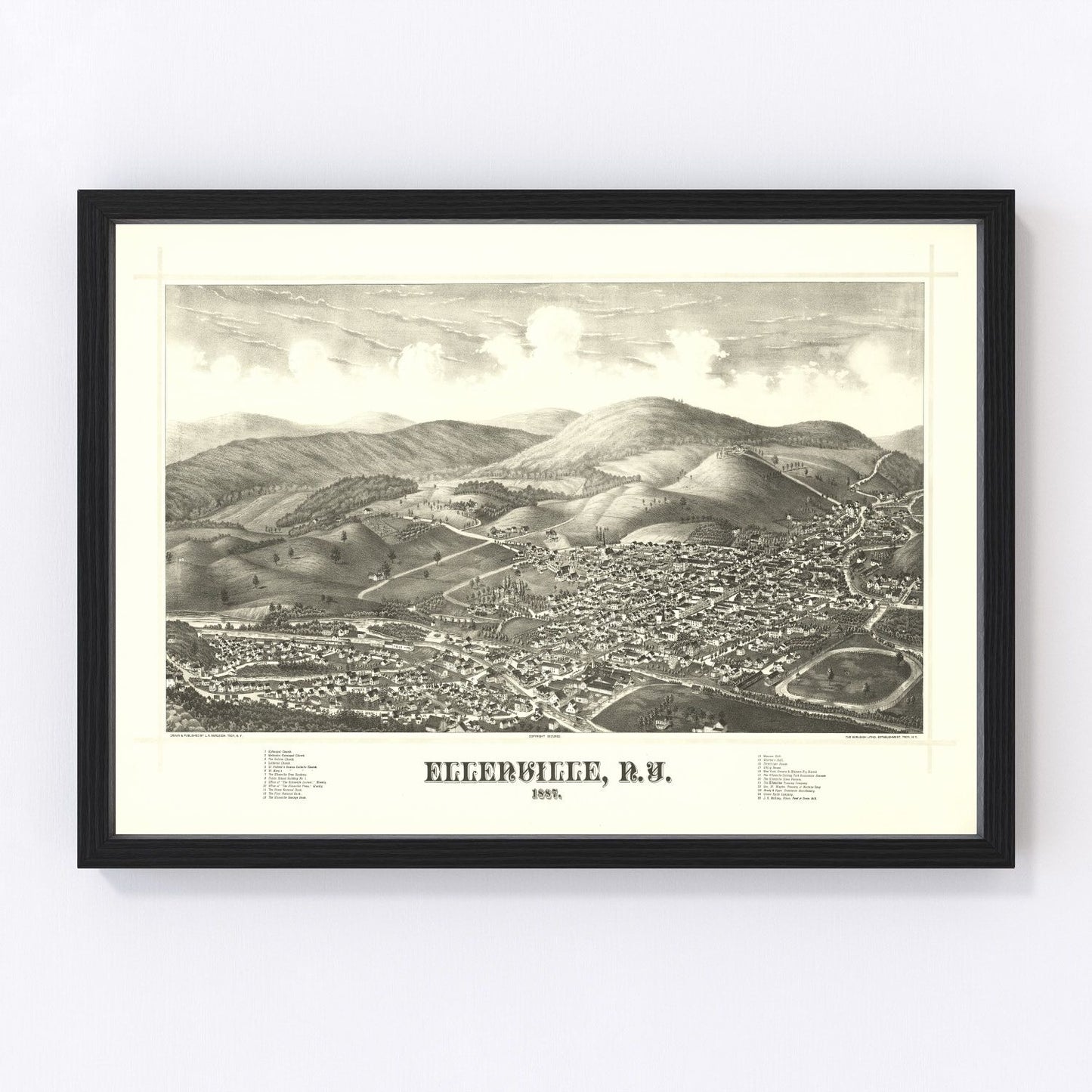 Vintage restored map of Ellenville, New York, 1887, Catskills Ulster County cartography