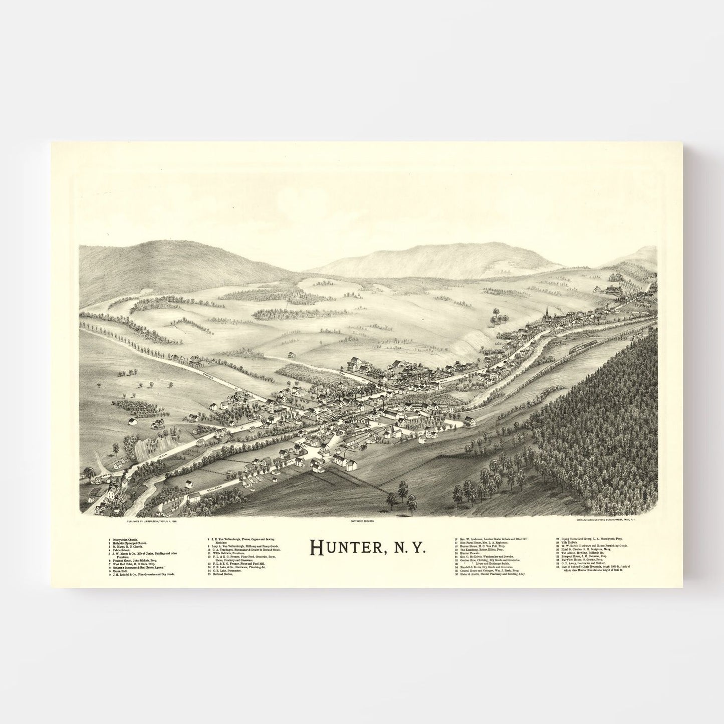 Vintage Map of Hunter, Greene County, New York, 1890
