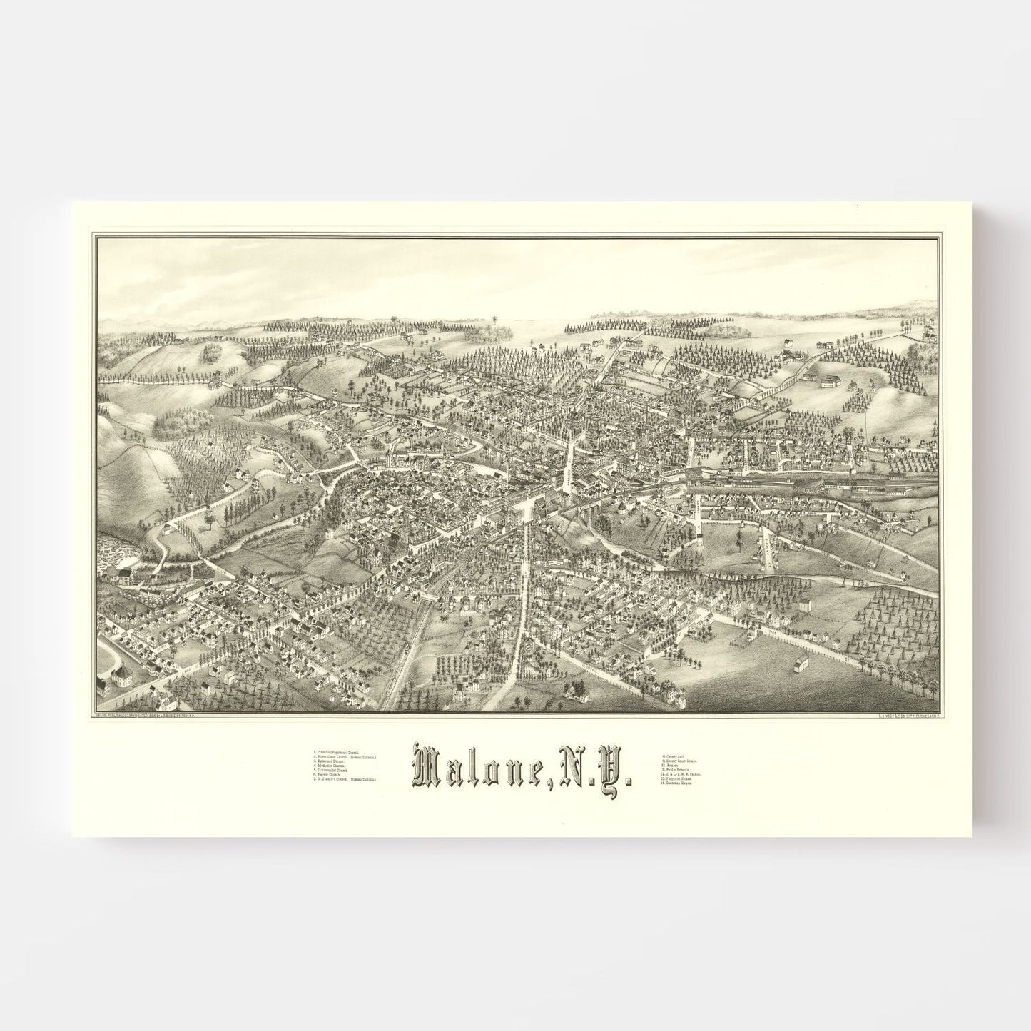 Vintage Map of Malone, New York, 1886