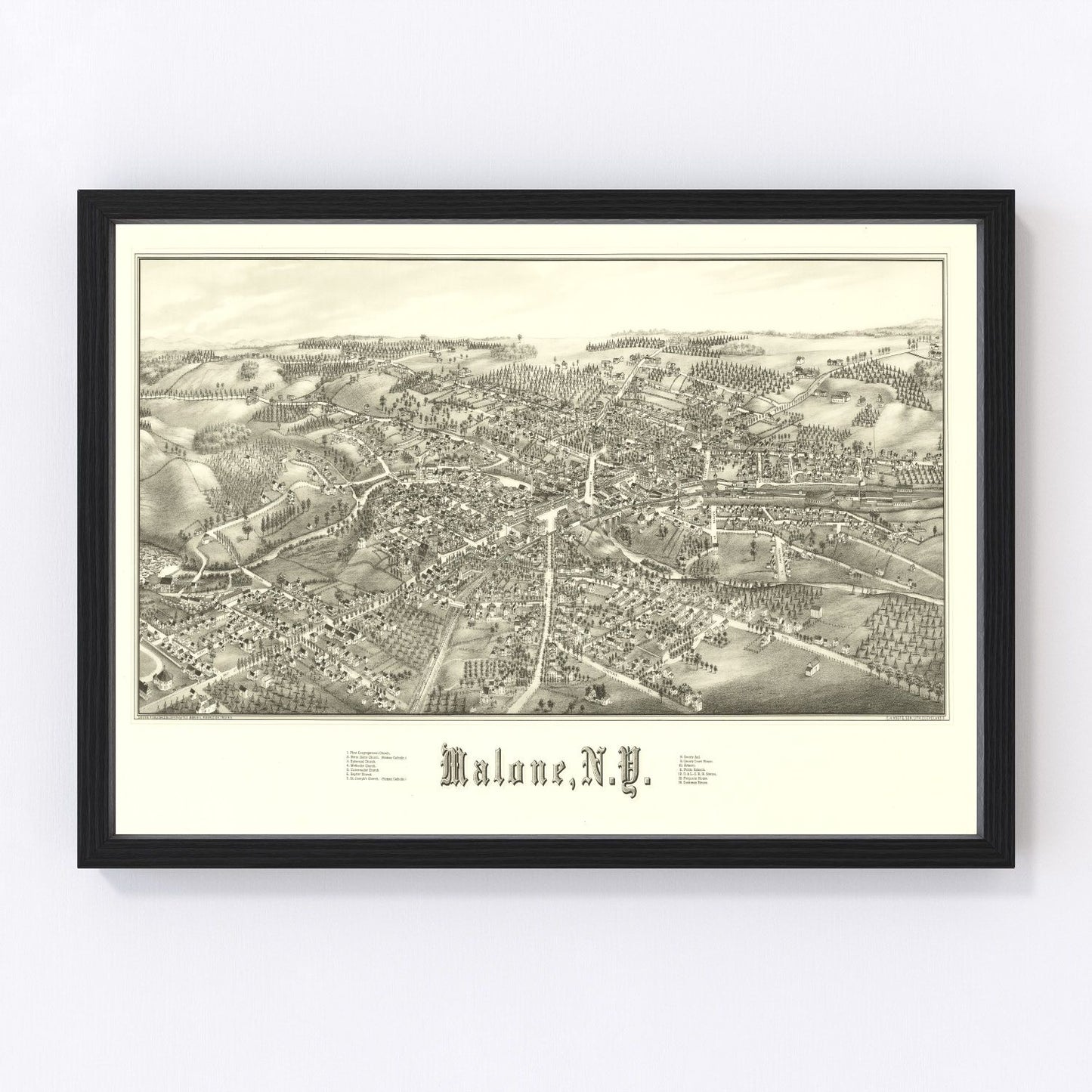 Vintage map of Malone, New York, 1886