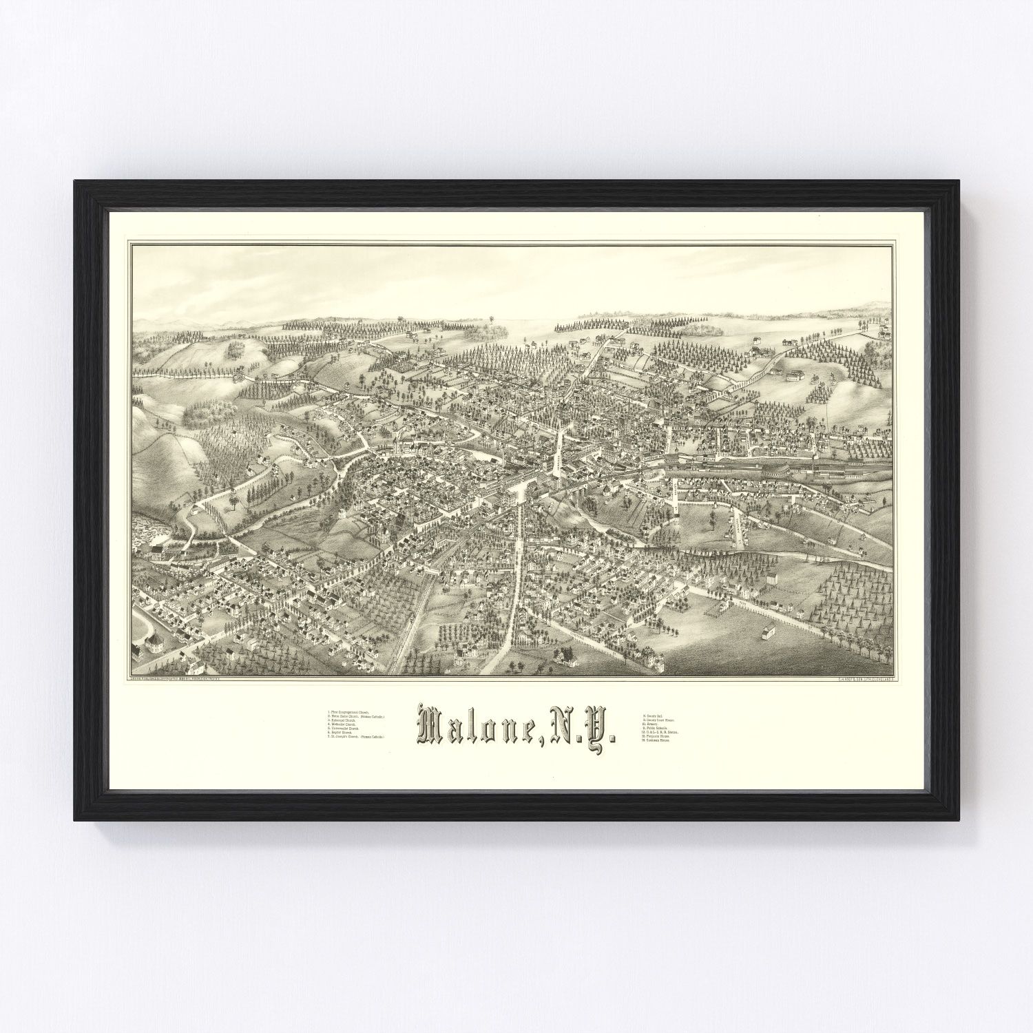 Vintage map of Malone, New York, 1886