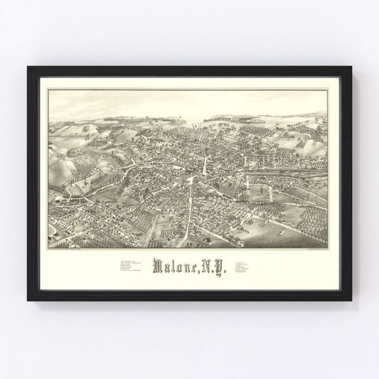 Vintage map of Malone, New York, 1886